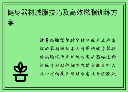 健身器材减脂技巧及高效燃脂训练方案
